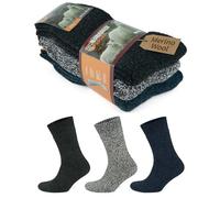 GoWith Men's Norwegian Style Thick Knit Wool Winter Crew Socks, Full Cushion Lycra Thermal Socks, Mod:6042, 3 Pairs, Size: 7.5-9.5, Black Gray Anthracite