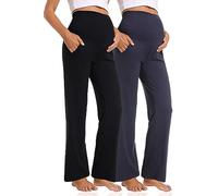 Gowjog 2 Pack Umstandshose Weitem Bein Damen Schwangerschaft Lässig Lose Breite Gerade Bein Lounge Hosen mit Taschen Schwangerschafts Hose (Schwarz/Marineblau,M)