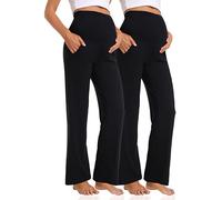 Gowjog 2 Pack Umstandshose Weitem Bein Damen Schwangerschaft Lässig Lose Breite Gerade Bein Lounge Hosen mit Taschen Schwangerschafts Hose (Schwarz/Schwarz,S)