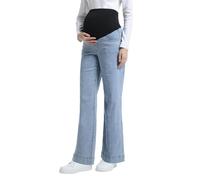 Gowjog Damen Umstandsjeans mit Weitem Bein über dem Bauch Jean Umstandshose Denim Schwangerschaftsjeans mit Taschen (Hellblau,L)