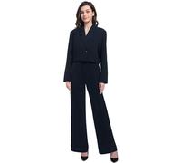 Gowjog Hosenanzüge für Damen Anzug Set Business Hosenanzug Slim Fit Elegant Office Blazer mit Weites Bein Anzughosen (Schwarz,XL)