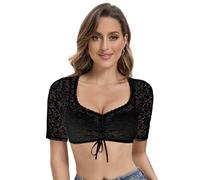 Goxozzy Dirndl Bluse Damen Oktoberfest Trachtenbluse Elegant Spitze Kurzarm Weiß Schwarz Größen 34-44 (DE/NL/SE/PL, Numerisch, 36, Regular, Regular, Schwarz)