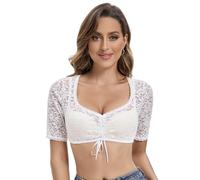 Goxozzy Dirndl Bluse Damen Oktoberfest Trachtenbluse Elegant Spitze Kurzarm Weiß Schwarz Größen 34-44 (DE/NL/SE/PL, Numerisch, 36, Regular, Regular, Weiß)