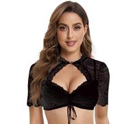 Goxozzy Dirndl Bluse Damen Oktoberfest Trachtenbluse Elegant Spitze Perlenknöpfe Weiß Schwarz Größen 34-44 (DE/NL/SE/PL, Numerisch, 36, Regular, Regular, Schwarz)