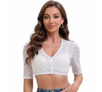 Goxozzy Dirndl Bluse Damen Oktoberfest Trachtenbluse Elegant V Ausschnitt Knöpfe Kurzarm Weiß Größen 34-44 (DE/NL/SE/PL, Numerisch, 36, Regular, Regular, Weiß)