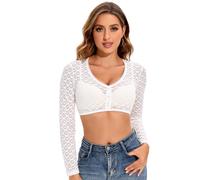 Goxozzy Dirndl Bluse Damen Oktoberfest Trachtenbluse Elegant V Ausschnitt Knöpfe Langärmlig Weiß Größen 34-44 (DE/NL/SE/PL, Numerisch, 36, Regular, Regular, Weiß)