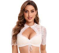 Goxozzy Dirndl Bluse Damen Oktoberfest Trachtenbluse Sexy Jacquard mit Knopf Weiß Schwarz Größen 34-44 (DE/NL/SE/PL, Numerisch, 36, Regular, Regular, Weiß)