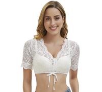 Goxozzy Dirndl Bluse Damen Oktoberfest Trachtenbluse V Ausschnitt Spitze Kurzarm Weiß Größen 34-44 (DE/NL/SE/PL, Numerisch, 36, Regular, Regular, Weiß)