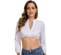 Goxozzy Dirndl Bluse Damen Trachtenbluse Oktoberfest 3/4 Ärmel | Baumwolle, V-Ausschnitt, Weiß, Knöpfen, Größen 34-44