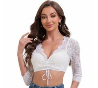 Goxozzy Dirndl Bluse Damen Trachtenbluse Oktoberfest Elegant V Ausschnitt Spitze 3/4 Ärmel Weiß Größen 34-44 (DE/NL/SE/PL, Numerisch, 36, Regular, Regular, Weiß)