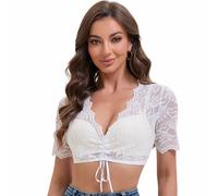 Goxozzy Dirndl Bluse Damen Trachtenbluse Oktoberfest Elegant V Ausschnitt Spitze Kurzarm Weiß Größen 34-44 (DE/NL/SE/PL, Numerisch, 36, Regular, Regular, Weiß)