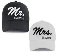 Goyklrb Mr Mrs Baseballmützen für Männer und Frauen, Brautpaare, Hochzeitsgeschenke, lustig, verstellbar, 3D-bestickt, 2 Stück, Mr Mrs Est 2024 Bestickt, Einheitsgröße