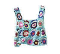 Gplno Häkel-Tanktop für Damen, mit Quasten, gestrickt, Bunte Blumenstickerei, Sommer, Boho, Camisole, 14_Blue, Einheitsgröße