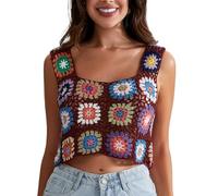 Gplno Häkel-Tanktop für Damen, mit Quasten, gestrickt, Bunte Blumenstickerei, Sommer, Boho, Camisole, 16 Weinrot, Einheitsgröße