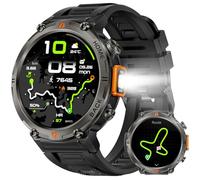 GPS Smartwatch Herren mit Telefonfunktion, 3ATM Wasserdicht Smartwatch Militär mit LED Taschenlampe Kompass, 1,45" Robuste Uhren mit Gesundheits-Screening, 110+ Sportmodi Fitnessuhr für Android iOS