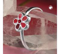 Gr. 46 - Ring Kinderring mit Blume rot Silber 925 Ringgröße 46Silber / 46