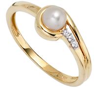 Gr. 50 - Damen Ring 333 Gold Gelbgold 1 Süßwasser Perle 3 Zirkonia Goldring Perlenring - Gold / 60