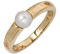 Gr. 50 - Damen Ring 585 Gold Gelbgold 1 Süßwasser Perle Goldring Perlenring - Gold / 56