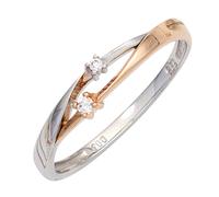 Gr. 50 - Damen Ring 585 Gold Weißgold Rotgold bicolor 2 Diamanten Brillanten Goldring - Gold / 52