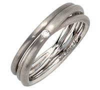 Gr. 50 - Damen Ring 950 Platin matt 1 Diamant Brillant Platinring dreireihig mehrreihig - Grau / 58