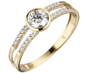 Gr. 52 - Damen Ring 333 Gold Gelbgold 21 Zirkonia Goldring - Gold / 60