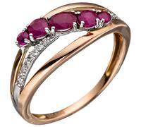 Gr. 52 - Damen Ring 585 Gold Rotgold 5 Rubine rot 16 Diamanten Brillanten Rubinring - Gold / 56
