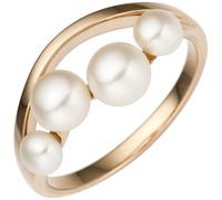 Gr. 52 - Damen Ring 585 Rotgold Rosegold 4 Süßwasser Perlen Perlenring Rosegoldring - Gold / 54