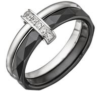 Gr. 52 - Damen Ring 925 Sterling Silber mit Zirkonia und Keramik schwarz KeramikringSilber / 60