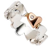 Gr. 52 - Damen Ring Herzen 585 Gold Weißgold Rotgold bicolor 1 Diamant Brillant Herzring - Gold / 56