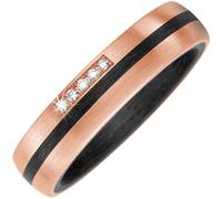 Gr. 54 - Partner Ring Carbon mit 585 Gold Rotgold matt 5 Diamanten Brillanten Pertnerring - schwarz/grau / 60