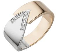 Gr. 56 - Damen Ring 585 Gold Weißgold Rotgold bicolor 9 Diamanten Brillanten - Gold / 60