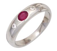 Gr. 56 - Damen Ring 925 Sterling Silber rhodiniert 1 Rubin rot 2 Zirkonia Silberring - Silber / 60