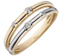 Gr. 58 - Damen Ring 2-reihig 333 Gold Gelbgold bicolor 4 Zirkonia Goldring - Gold / 60