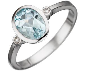 Gr. 58 - Damen Ring 585 Gold Weißgold 1 Aquamarin hellblau blau 2 Diamanten Weißgoldring - Gold / 50