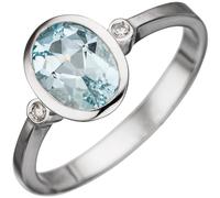 Gr. 58 - Damen Ring 585 Gold Weißgold 1 Aquamarin hellblau blau 2 Diamanten Weißgoldring - Gold / 54