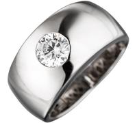 Gr. 58 - Damen Ring breit 925 Sterling Silber rhodiniert 1 Zirkonia Silberring - Silber / 56