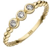 Gr. 58 - Damen Ring Kugel 333 Gold Gelbgold 3 Zirkonia Goldring Kugelring - Gold / 60