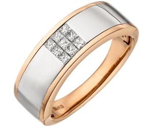 Gr. 60 - Damen Ring 585 Gold Rotgold bicolor 9 Diamanten Princess Schliff - Gold / 58