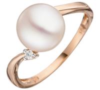 Gr. 60 - Damen Ring 585 Rotgold 1 Süßwasser Perle 1 Diamant Brillant Perlenring - Gold / 58