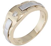 Gr. 60 - Herren Ring 585 Gold Gelbgold Weißgold bicolor 1 Diamant Brillant Herrenring - Gold / 66