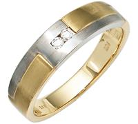 Gr. 60 - Herren Ring 585 Gold Gelbgold Weißgold mattiert 2 Diamanten Brillanten GoldringGold / 68