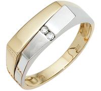 Gr. 68 - Herren Ring 585 Gold Gelbgold Weißgold mattiert 2 Diamanten Brillanten GoldringGold / 62