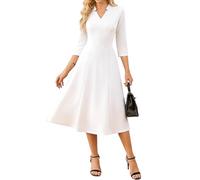 GRACE KARIN Arbeitskleider für Damen 2025, Midi-Business-Kleid, 3/4-Ärmel, klassische Passform und ausgestelltes Kleid mit Tasche, Weiss/opulenter Garten, XX-Large