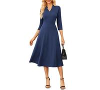 GRACE KARIN Arbeitskleider für Damen 2026, Midi-Business-Kleid, 3/4-Ärmel, klassische Passform und ausgestelltes Kleid mit Tasche, Marineblau, Groß