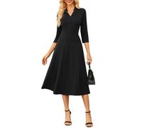 GRACE KARIN Arbeitskleider für Damen 2026, Midi-Business-Kleid, 3/4-Ärmel, klassische Passform und ausgestelltes Kleid mit Tasche, Schwarz, Mittel