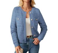 GRACE KARIN Blau Strickjacken Damen Elegante Knöpfe Büro Business Strickjacke Langarm Herbst Winter Flauschige Strickjacken Hellblau S