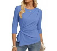 GRACE KARIN Damen 3/4 Ärmel T-Shirt Elegante Oberteile Herbst Wickelbluse | Ärmel mit Schlitzöffnung, Rüschen, ausgeschnittener Halsausschnitt, leicht elastisch, Business Outfit, Slim Fit