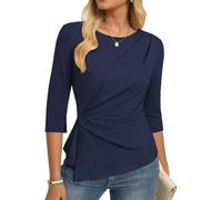 GRACE KARIN Damen 3/4 Ärmel T-Shirt Elegante Oberteile Herbst Wickelbluse | Ärmel mit Schlitzöffnung, Rüschen, ausgeschnittener Halsausschnitt, leicht elastisch, Business Outfit, Slim Fit