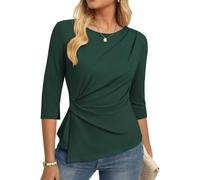 GRACE KARIN Damen 3/4 Ärmel T-Shirt Elegante Oberteile Herbst Wickelbluse | Ärmel mit Schlitzöffnung, Rüschen, ausgeschnittener Halsausschnitt, leicht elastisch, Business Outfit, Slim Fit