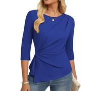 GRACE KARIN Damen 3/4 Ärmel T-Shirt Elegante Oberteile Herbst Wickelbluse | Ärmel mit Schlitzöffnung, Rüschen, ausgeschnittener Halsausschnitt, leicht elastisch, Business Outfit, Slim Fit